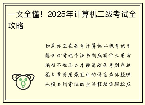 一文全懂！2025年计算机二级考试全攻略