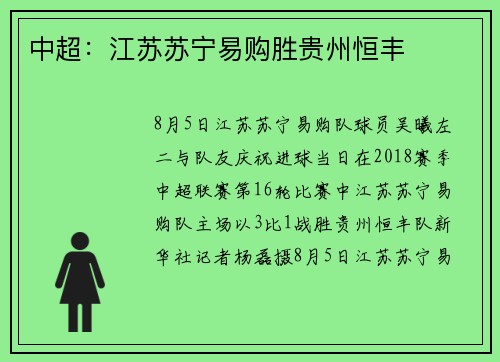 中超：江苏苏宁易购胜贵州恒丰